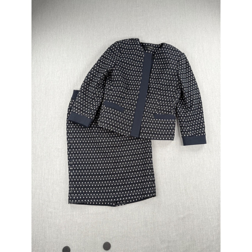 Ann Taylor Navy Blue Textured Knit Skirt Suit Set‎ Jacket 4 Skirt 2 Professional